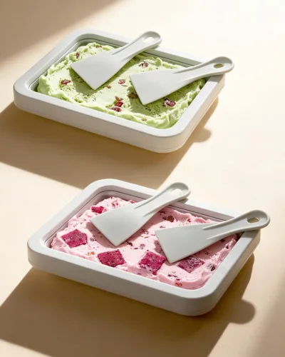 Vista 8 de Kit para hacer helados enrollados con tapa, 2 espátulas y guía de recetas - Bandeja de congelación instantánea para helado casero, actividades Verde