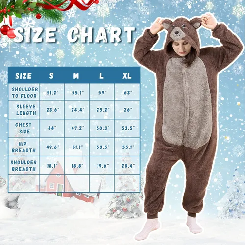 Vista 5 de Gowkou Pijama unisex de animal para adultos, disfraz de oso de franela, disfraz de Halloween, ropa de dormir para mujeres y hombres