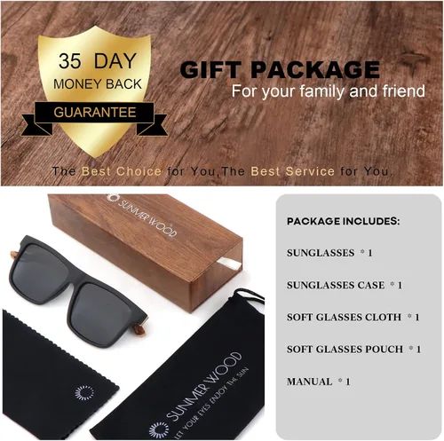 Vista 6 de Gafas de sol de madera para hombres y mujeres lentes polarizadas vintage protección UV gafas de sol de madera de bambú