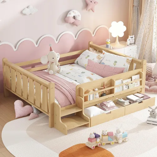 Vista 21 de Bellemave Cama Montessori completa con escaleras y cajones de Escaleras marrones