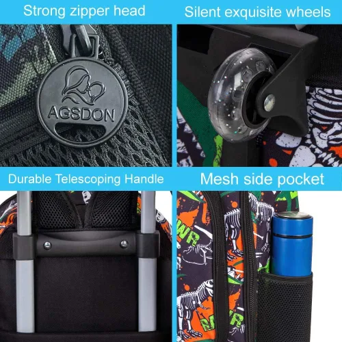 Vista 6 de Mochila con ruedas para niños y niñas, mochila escolar con ruedas para niños pequeños