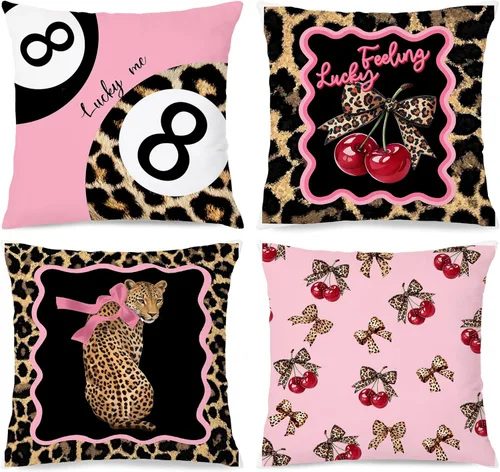Vista 18 de Trendy Leopard Cheetah Print Pillow Covers 18x18 Set of 4