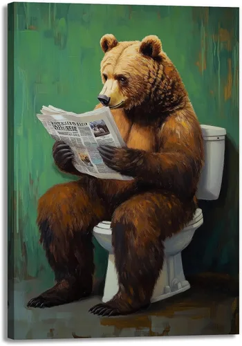 Vista 51 de GLOKAKA Lienzo decorativo para baño, diseño divertido de alpaca sentado en el inodoro, leyendo periódico, arte de pared, humor, granja, animal, arte