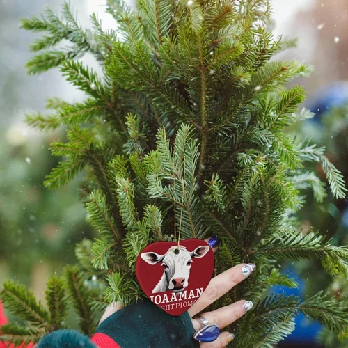 Vista 6 de Animales de granja, vaca, adorno de cerámica de Navidad, divertido adorno de árbol de Navidad, decoración de árbol de Navidad, hogar, oficina, árbol