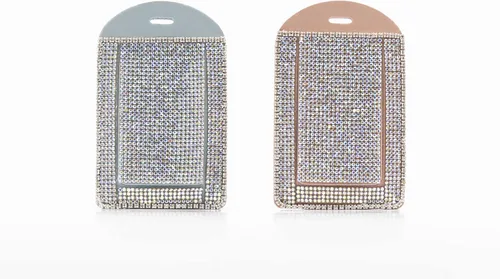 Vista 3 de Paquete de 1 etiqueta de equipaje con diamantes brillantes azules con purpurina azul, diamantes de imitación azules, bolsa escolar, maleta, etiqueta