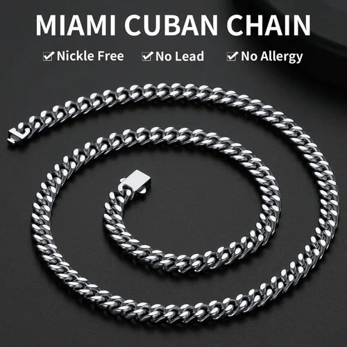 Vista 2 de ChainsHouse Cadena de eslabones cubanos de acero inoxidable para hombre, negrooro de 18 quilates, cadena cubana de Miami, 570.354 in0.472 in