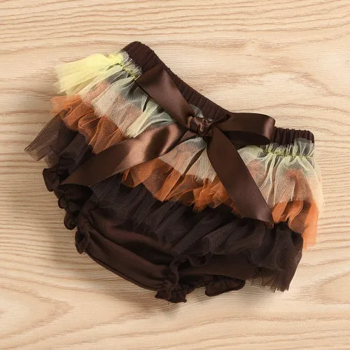 Vista 5 de Trajes de Acción de Gracias para bebé recién nacida, mameluco de manga larga con diseño de pavo, falda tutú de tul, diadema con lazo, calentadores
