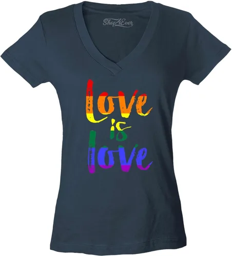 Vista 10 de Love is Love - Camiseta con cuello en V para mujer, diseño de orgullo gay Negro