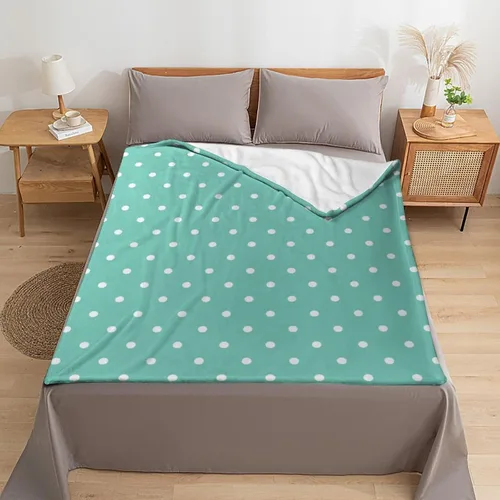 Vista 6 de Manta de felpa de lunares blanco aguamarina, suave y acogedora, manta de franela para todas las estaciones, para sofá, cama, 40 x 50 pulgadas