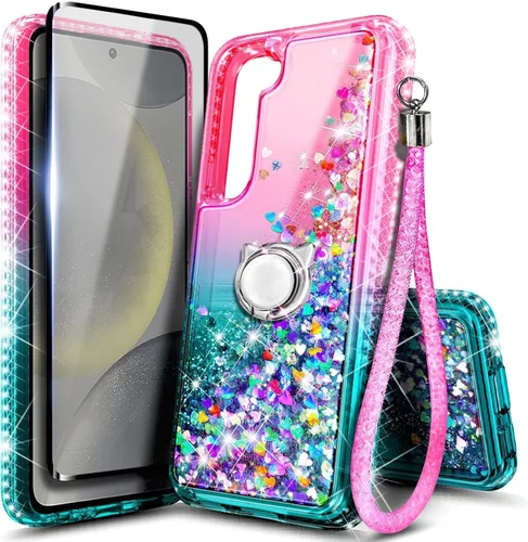 Vista 46 de NGB - Funda para teléfono Samsung Galaxy S9, color aguamarina/morado, bonita funda con purpurina líquida para mujeres y niñas, con protector