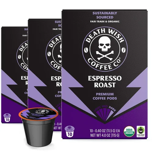 Vista 26 de Death Wish Coffee Cápsulas de tostado medio de una sola porción – El café más fuerte del mundo – Mezcla más ligera de granos arábica audaz y Robusta