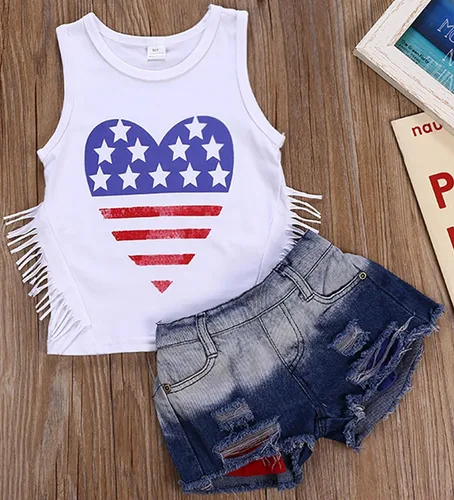 Vista 9 de LYSMuch Conjunto de ropa de verano con estampado de béisbol para niñas pequeñas, camiseta y pantalones con borlas