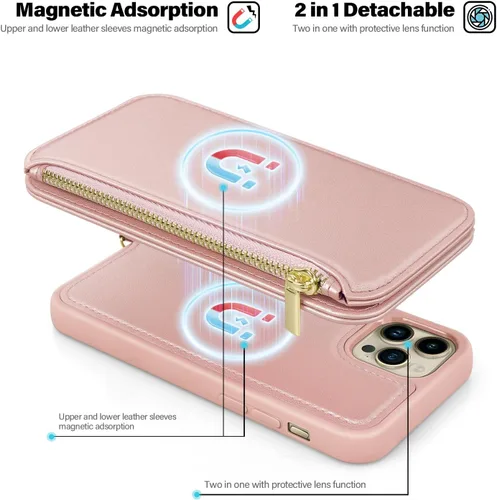 Vista 4 de Antsturdy Funda tipo cartera desmontable 2 en 1 para iPhone 13 Pro Max con MagSafe, bloqueo RFID, magnética, carga inalámbrica, funda de piel