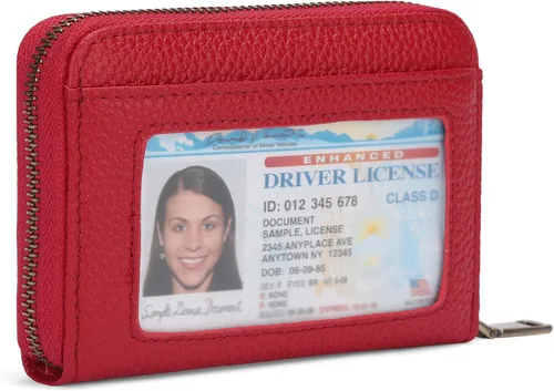 Vista 7 de SENDEFN Cartera de cuero para mujer, con bloqueo RFID, pequeñas carteras compactas, titular de la tarjeta de crédito con ventana de identificación