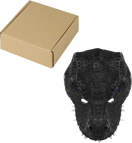 Vista 7 de haozaikeji Máscara realista de dinosaurio para Halloween, máscara de disfraz de T-Rex, transpirable, 3D, cubierta de cara de dinosaurio, dientes