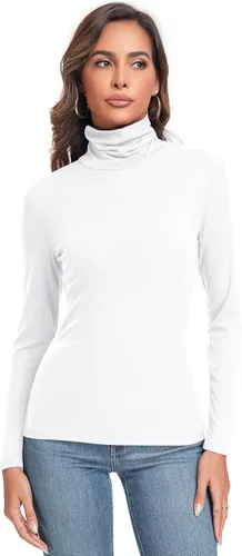 Vista 2 de Camiseta de manga larga para mujer, casual, ligera, cuello alto, ajustada, térmica, activa