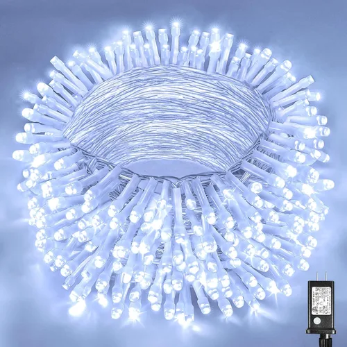Vista 34 de Guirnalda de luces navideñas con 100 LEDs, tira de 33 pies, 8 modos, conectable, impermeable, parpadeante, con temporizador y memoria, para Azul