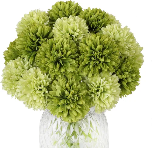Vista 17 de Jim's Cabin Flores artificiales, 12 piezas de seda artificial, bola de crisantemo, hortensias, ramo de boda para decoración del hogar y cocina Negro