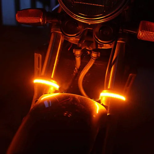 Vista 5 de Juego de 2 barras de luz LED flexibles ámbar para horquilla, señal intermitente DRL, luz de circulación diurna, impermeable, ajustables, kit