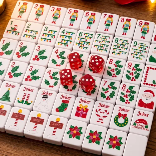 Vista 2 de Juego de 160 azulejos de Mahjong americano, cascanueces, rojo