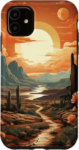 Vista 8 de iPhone 12 Pro Max Abstract Mountains Cactus Desert Landscape en funda terracota