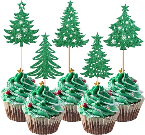 Vista 14 de Rsstarxi Paquete de 24 Adornos para Cupcakes Oh Baby de Navidad con Purpurina, Sombreros de Navidad, Palillos para Cupcakes de Baby Shower para Baby