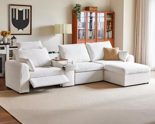 Vista 17 de Sofá reclinable eléctrico de 102.8 pulgadas con reposacabezas, sofá reclinable modular Cloud de gran tamaño con mesa, cajón de almacenamiento