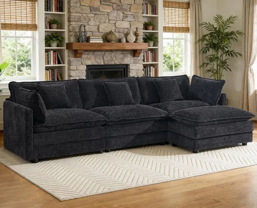 Vista 22 de Sofá modular de gran tamaño, sofá grande en forma de U con asiento profundo, sofás de nube de felpilla para sala de estar, sofá modular convertible