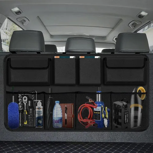 Vista 9 de AOPHY Organizadores y almacenamiento para auto, organizador colgante para asiento trasero con 5 bolsillos, bolsa de organización impermeable