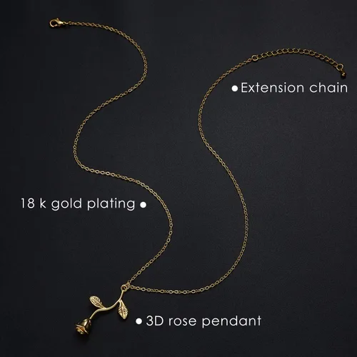 Vista 4 de Collar de flor de rosa bañado en oro de 18 quilates, joyería de plata para mujeres y niñas