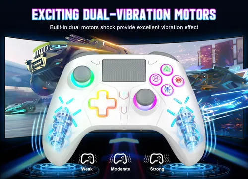 Vista 4 de Gamrombo Gaming Controller for PlayStation 5 PS5, PS4PS3PCSwitchSteam DeckMacAndroidiOS with RGB LED Lights, Hall Triggers, Hall Joysticks, Marco