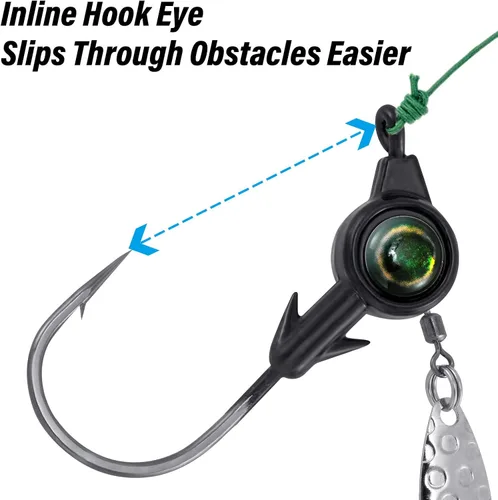 Vista 6 de Dr.Fish Paquete de 10 jigs Underspin Jigs Heads 3D Eye Freshwater Swimbait Jig Freshwater Bass Walleye Fishing Mustad Hooks Sauce Blade 1/8oz