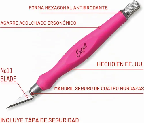 Vista 3 de Excel Blades Fit Grip - Cuchillo para manualidades con hoja en ángulo de acero al carbono ultra afilada #11 - Cuchillo de precisión con agarre