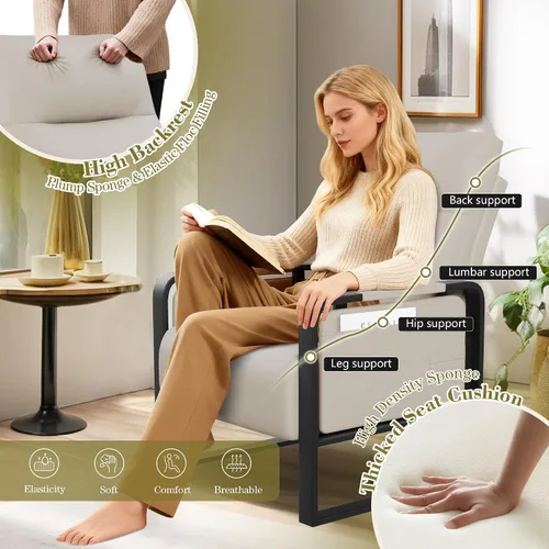 Vista 5 de Silla de Acento Moderna Tapizada en Cuero PU Sillón con Mesa de Bandeja para Dormitorio Sala de Estar Sillas Silla de Oficina Beige