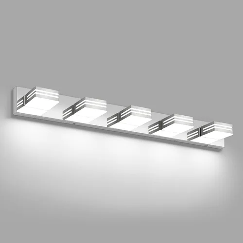 Vista 18 de Moderna lámpara LED para tocador de baño (3 luces, 24 pulgadas) (5CCT, regulable), negro mate moderno para pared de baño