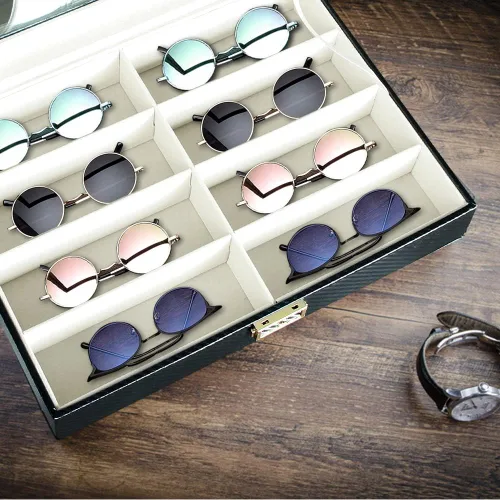 Vista 8 de BLIENCE Organizador de lentes de sol para hombres, regalos para el día del padre, funda para lentes de sol, 8 ranuras de almacenamiento para gafas