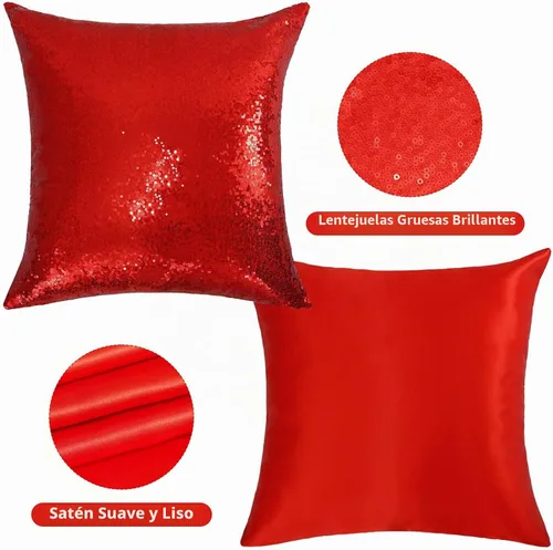 Vista 2 de SquarePie - Juego de 4 fundas de almohada de lentejuelas rojas, 18 x 18 Rojo