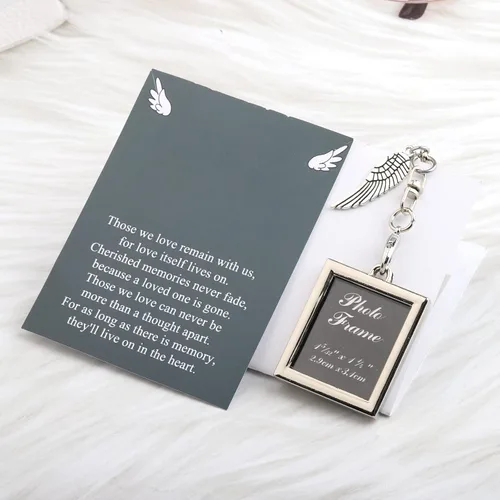 Vista 2 de Llavero con marco conmemorativo, regalos de condolencias por la pérdida de un ser querido, regalo de recuerdo, llavero con alas de ángel