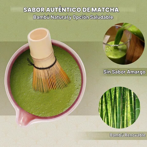 Vista 2 de Pink Ceramic Matcha Set, 6 Pcs - Bowl, Whisk (Chasen), Holder, Sifter, Bamboo Scoop & Spoon Rosa