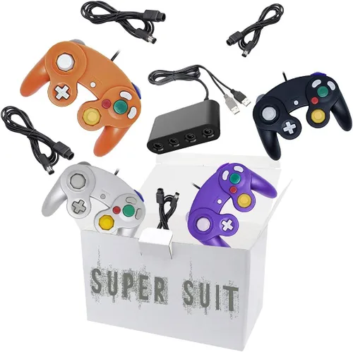 Vista 9 de 4 controladores para Gamecube con 4 cables de extensión y adaptador USB de 4 puertos para Switch PC consola Wii U BPOS