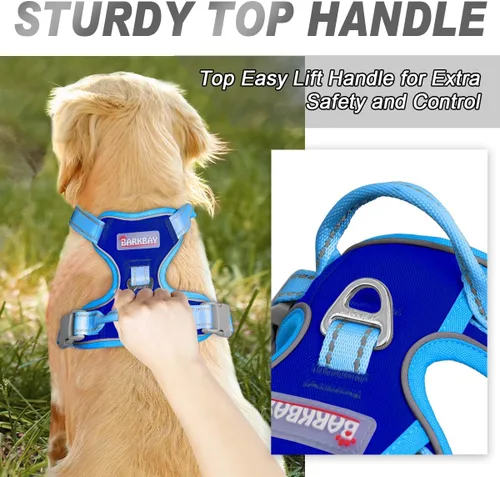 Vista 180 de BARKBAY - Arnés para perro sin tirones con clip frontal, material resistente y reflectante, asa de fácil control para pasear perros grandes