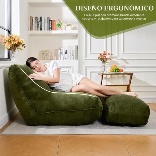 Vista 4 de Puf Cvortll con Otomana, Cómodo Sofá de Puf con Espuma Viscoelástica, Sofá de Puf Perezoso con Reposapiés, Sofá de Puf junto a la Chimenea para Sala