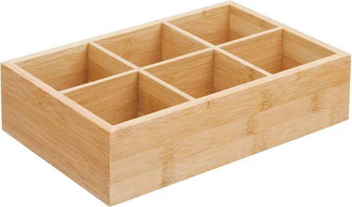 Vista 8 de mDesign Caja organizadora de bambú para almacenamiento de té y alimentos, estuche de madera para bolsas de té, café, aperitivos, azúcar