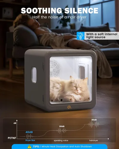 Vista 5 de PETNF - Caja secadora para mascotas para gatos y perros pequeños, cámara de secado automático de 70 litros con funcionamiento silencioso, flujo