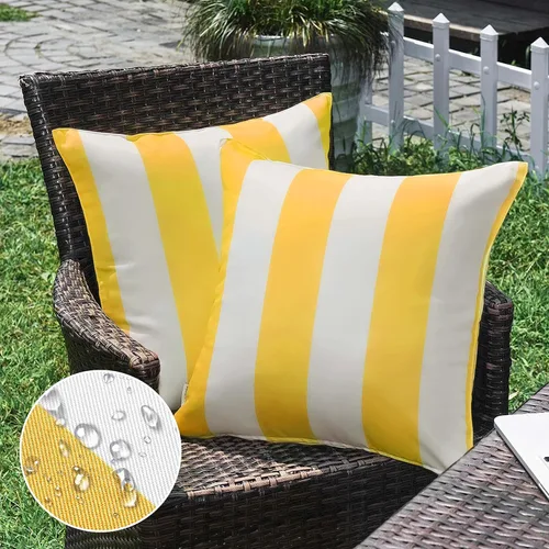 Vista 10 de WESTERN HOME WH - Juego de 2 fundas decorativas de cojín para exterior, a rayas, impermeables, de poliéster, para jardín, casa de campo moderna