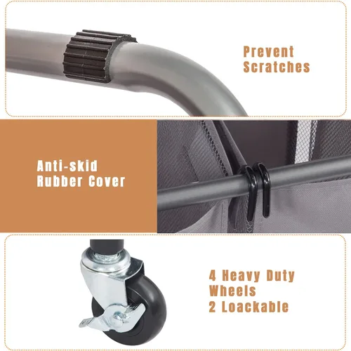 Vista 7 de STORAGE MANIAC - Clasificador de lavandería de 3 secciones con tabla de planchar plegable, carrito de lavandería resistente con ruedas y bolsas