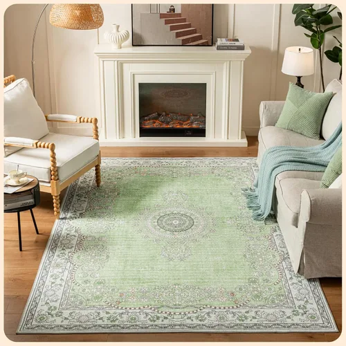 Vista 123 de Istana Alfombra larga antideslizante de 2.5 x 8 para el hogar, para pasillo y cocina, lavable, sedosa y suave al tacto, elegante, color azul y marfil