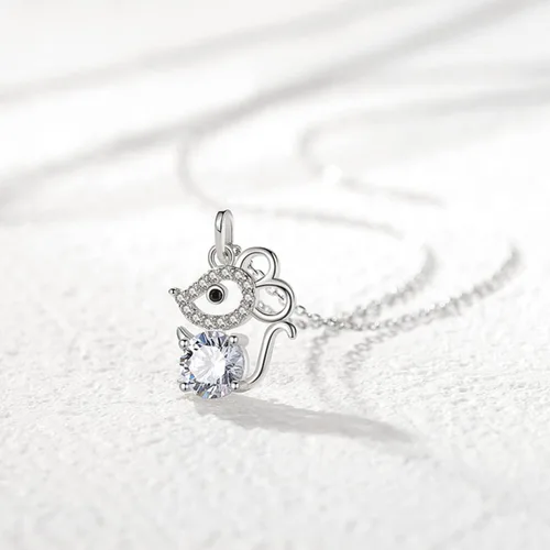 Vista 2 de Happyyami Collar de joyería para niñas S925 Plata esterlina Rata Crystal Colgante Collar Joyería Animal Colgante Collar para Mujeres (Plata) Joyería