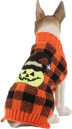 Vista 3 de Ropa para mascotas Suéter de perro con calabaza de Halloween, ropa de punto, ropa para perros, sudadera para mascotas Halloween-03