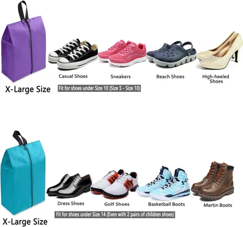 Vista 3 de Juego de 4 bolsas de zapatos de viaje de nailon impermeable con cremallera para hombres y mujeres, Varios colores, Paquete de 4 colores mixtos